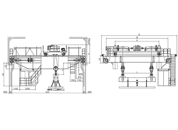 &nbsp;15t電磁掛（guà）梁橋式起重機（掛梁垂直主梁）