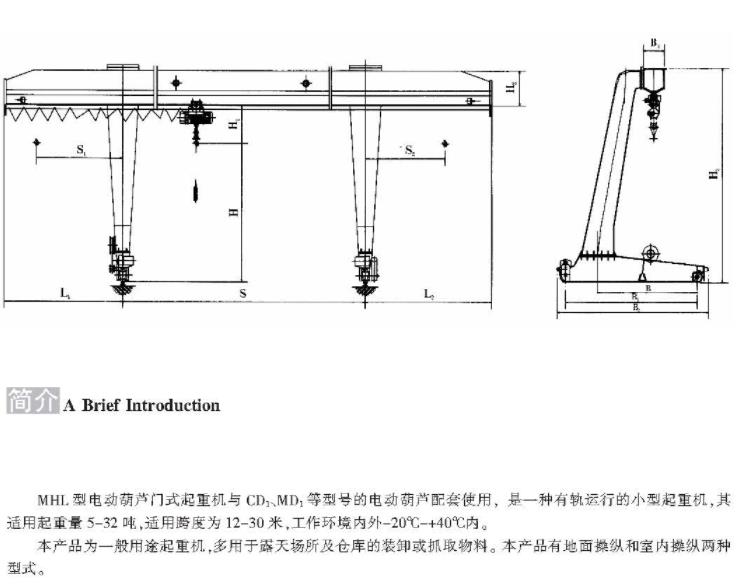 MHL型5-32噸電動葫蘆門式起（qǐ）重機