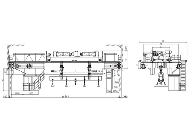 &nbsp;40t電磁掛梁橋式起重（chóng）機（掛梁平行主梁）